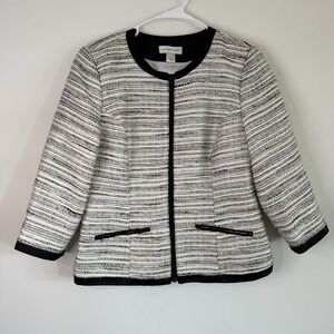 Women's Christopher & Banks Tweed Formal Blazer Jacket White Black Small Dressy
